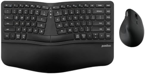 Perixx PERIDUO-606II 2-in-1 Wireless Compact Ergonomic Keyboard with Portable Vertical Mouse - Adjustable Palm Rest Stand - Quiet Keys & Clicks - US English