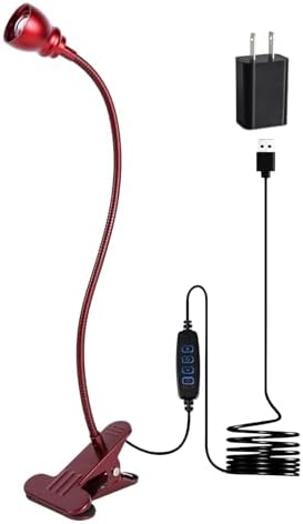 Zoomable Clip on Light, Clamp Reading Light for Dorm Bed Headboard, Dimmable Spotlight with 3 Color Temperature Options, 10 Dimmable Brightness Levels, Adjustable Beam Angle (Red)