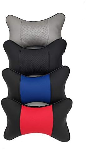 Car Neck Pillows 2pcs Pack Car Headrest Pillow Pu Leather Car Cervical Pillows for Traveling Car Pillows Filled by Fiber (Black Red)