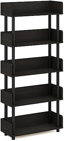 Furinno TURN-N-TUBE 5-Tier Display Shelf, Storage Shelves, Book Shelf, Open Shelves with Rounded Corner Top Edges, for Organization and Storage, Living Room, Home Office, Espresso
