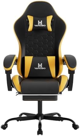 Gaming Chair, Computer Office Chair with Footrest, Adjustable Height & Backrest Gaming Chairs with Swivel for Adults, High Back PU Leather Ergonomic Chair with Lumbar Support, Blackyellow