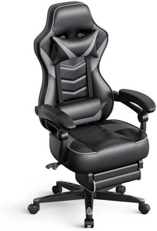 ELECWISH Ergonomic Gaming Chair, Reclining Computer Chair,Black+Grey
