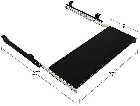 BenchPro Heavy 16-Gauge Powder Painted Steel Under Desk Keyboard Tray, Slide Out Large Mouse Tray Kit, Steel Construction, 9" D x 27" W