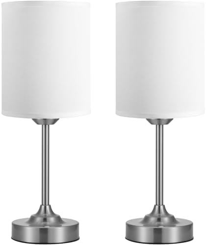 Touch Control Cordlss Table Lamp, USB-C Rechargeable Lamp with Stepless Dimming, 4000mAh Battery Operated Bedside Lamp for Bedroom, Living Room, Night Light & Emergency Lighting, Silver, 2 Pack