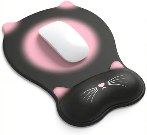 Gel Mouse Pad with Wrist Rest for Mouse Ergonomic Cat Mouse Wrist Rest Non-Slip Silicone Cute Mousepad with Wrist Support for Computer Desk Gaming Laptop Home Office Desk Accessories Black Pink