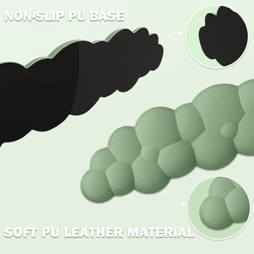 Cloud Keyboard Wrist Rest Mouse Pad Set, PU Leather Memory Foam Wrist Cushion Support, Mouse Wrist Pad, Non-Slip Wrist Support for Home, Office, Green Cloud