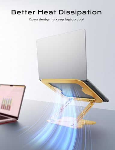 JCZT Adjustable Laptop Stand for Desk, Metal Foldable Laptop Riser, Gold