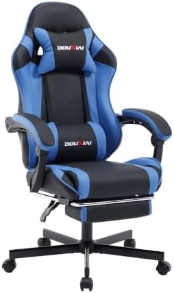 Ergonomic Gaming Chair with Footrest,Video Gaming Chair for Adults,Blue