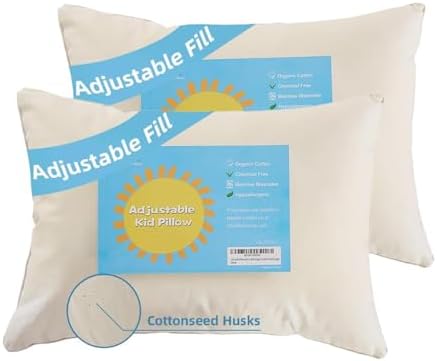 Adjustable Kids Pillow for Ages 4-12 with Organic Cotton Shell(2 Pack)