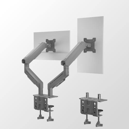 THEARK Dual Monitor Stand for Desk - Dual Monitor Mount for 17-32 Inch Screens,Height Adjustable Dual Monitor Arm Desk Mount with Clamp and Grommet Base,75x75/100x100mm VESA Mount,Max 19.8 lbs,Silver