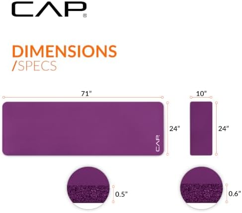 CAP Barbell 1/2-Inch High Density Exercise Yoga Mat with Strap | Multiple Options