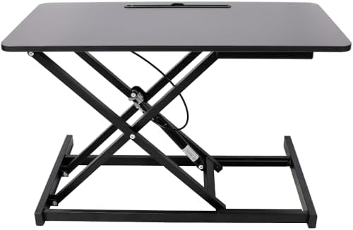 Height Adjustable Standing Desk Converter, White, MDF Steel Frame, 31.5x17 Inch Desktop, Gas Spring Lift System, Keyboard Tray, Sit Stand Workstation, 44 lb Capacity (Black)