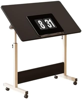 Small Standing Desk, Foldable Stand Up Desk with Wheels Mobile Computer Table Adjustable Height Desktop Sit Stand Table Workstations for Small Spaces and Home Office (Black)