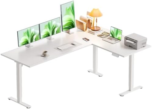 Casaottima 63 Inch L Shaped Electric Standing Desk, Home Office, White