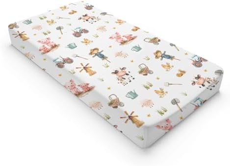 Cartoon Farm Animals Cow Chicken Pigs Sheep Farm Life Tractor Baby Changing Pad Cover,Unisex Farm Nursery Diaper Changing Table Pad Mat Sheet for Boys Girls-16x32
