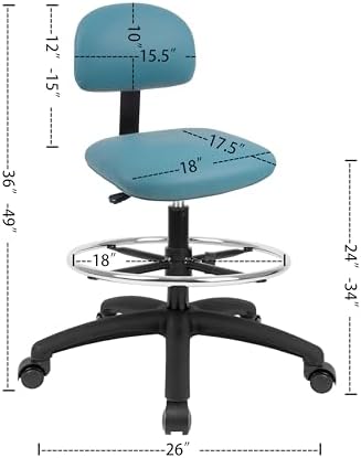 FSS Series Square seat Tall (24"-34") seat Height Chair. Vinyl-for Office, Garage, Desk, Shop, Computer, Doctor, Medical, Easy to Clean! 18" Footring (Aqua, Tall, Self Braking Casters)
