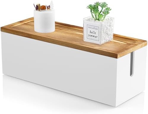 Bivvclaz Large Cable Management Box, Wooden Cord Organizer Box for Desk, Floor, Office to Hide Extension Cords Power Stripes Surge Protectors Chargers Wires, White