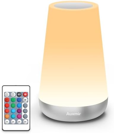 Auxmir Rechargeable Night Light, Touch Table Lamp with Remote, Silver