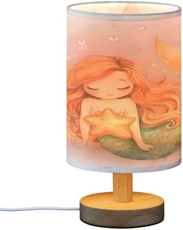 ALAZA Starfish Watercolor Mermaid Decor Bedside Table Lamp with USB Port for Bedroom Nightstand Office Desk LED Bulb Included
