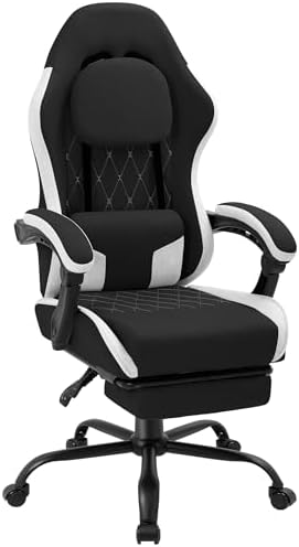Gaming Chair with Footrest, Ergonomic Fabric Desk Chair, Black