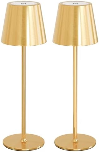 uuffoo 2 Pack Cordless Table Lamp Rechargeable 5000mAH Battery Operated Lights Touch Control LED Portable Desk Lamps 3 Color Dimming for Outdoor Coffee Bedroom Kitchen (Gold)