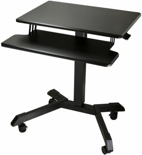 Victor High Rise Mobile Adjustable Standing Desk with Keyboard Tray, 25.6 x 17.7-Inch, Height-Adjustable Rolling Computer Desk from 29.5" to 45.3", Black