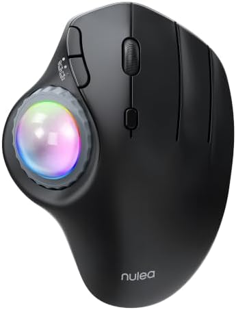 Nulea M508 Wireless Illuminated Trackball Mouse, Ergonomic Mouse with RGB Thumb Rollerball & Lighting Control Knob, Rechargeable Track Ball Mouse, Bluetooth & 2.4G USB, 4 DPI for PC/Mac/Laptop