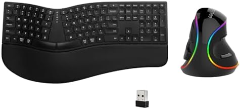 DELUX Full Size Ergonomic Split Keyboard and Vertical Mouse Combo, GM909 Wireless Split Keyboard and M618PLUS RGB Vertical Mouse for Large Hands (GM909-M618PLUS RGB)
