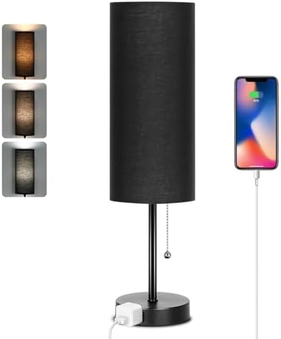 Dott Arts 18" Table Lamp for Bedroom, 3-Color Bedside Lamps with Pull Chain