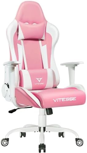 Gaming Chair High Back Gaming Chair for Teens, Ergonomic Racing Chair Computer Desk Chair with Massage Lumbar Support and Headrest, Cute Gamer Chair with Height Adjustable (Pink)