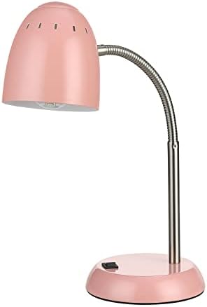 Eye-Caring Table Lamp of Simple Designs Home E26 Led Screw Basic Metal Desk Lamp with Flexible Gooseneck Hose Neck Study Lamp for Bedroom Office Living Room Convenient On/Off Switch(Pink)
