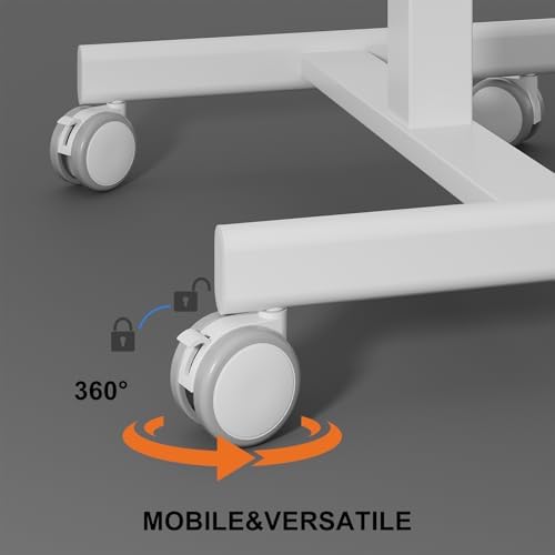 Mobile Standing Desk on Wheels, Pneumatic Height Adjustable, White