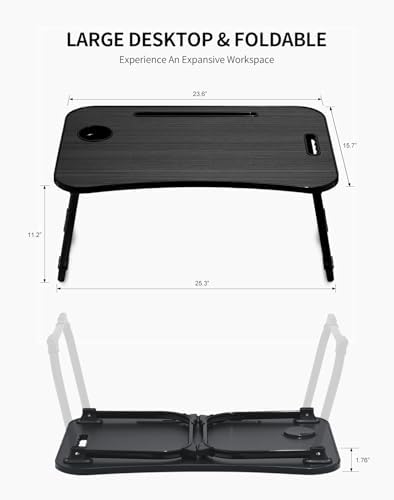 ZEAPTAC Laptop Bed Desk, Foldable Lap Desk, Portable Lap Table, Laptop Stand with Cup Holder, Tablet Slot & Lifting Handle for Work, Write, Draw & Eat on Bed, Sofa or Couch - Black