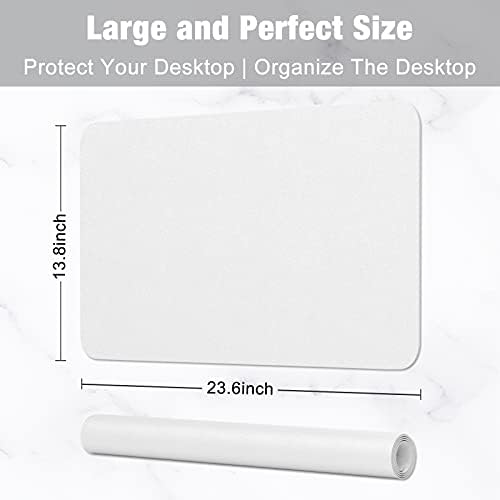 Hsurbtra Desk Pad, 23.6" x 13.8" PU Leather Desk Mat, M Extended Mouse Pad, Waterproof Desktop Blotter Protector, Non-Slip Ultra Thin Small Laptop Keyboard Writing Mat for Office Home, White