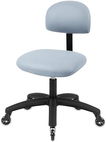 FSS Series Square seat (20"-28") seat Height Chair. Vinyl-for Office, Garage, Desk, Shop, Computer, Doctor, Medical, Easy to Clean! NO Footring (Gray, Medium, Rubber Roller Casters)