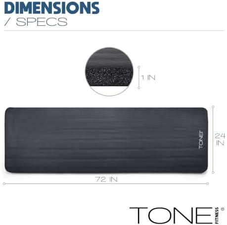 Tone Fitness 1" Extra Thick Yoga Mat, Exercise & Pilates Mat with Strap