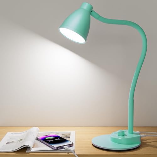 BOHON LED Desk Lamp with USB Charging Port, 3 Color Modes Dimmable, Teal