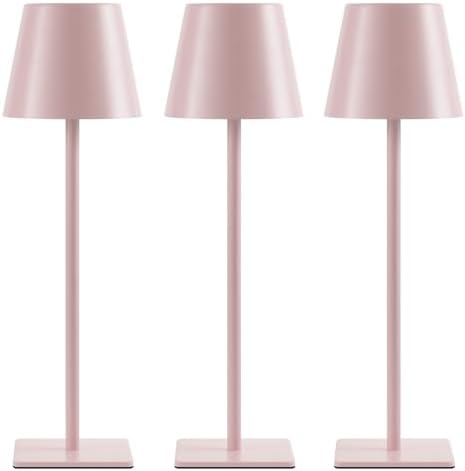 UME 3 Pack Cordless Table Lamp, Battery Operated Lamp - Portable Waterproof Rechargeable Table Lamp w/ 3 Color Temps & Stepless Dimming for Dinner, Desk, Cafe, Outdoor (Pink)