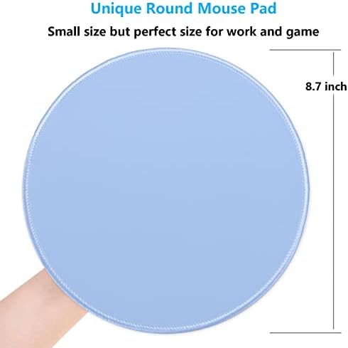 Dapesuom Round Mouse Pad, 8.7 x 8.7 Inch Premium-Textured Washable Non-Slip Rubber Base Cute Small Mouse Mat with Stitched Edge for Women Wireless Computer Laptop Gaming Desk Accessories, Sky Blue