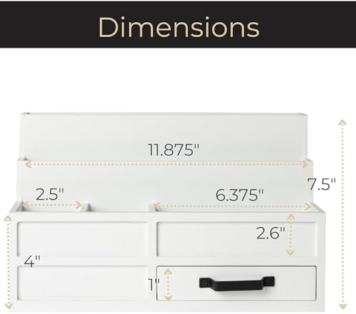BLU MONACO | White Desktop Organizer with Drawer Storage | Tabletop Organizer with Drawers for Paper Bills Mail | Wooden Mail Organizer for Countertop Workspace