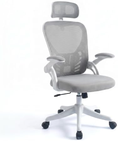 Ergonomic High Back Mesh Office Chair with Adjustable Headrest & Flip Up Armrest, Height Adjustable Swivel Rolling Desk Chair, 300LBS Breathable Computer Task Chair for Home Office(Grey)