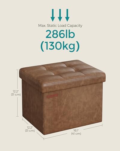 SONGMICS Small Folding Storage Ottoman, 12.2 x 16.1 x 12.2 Inches