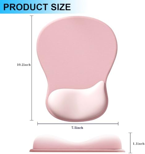 Ergonomic Mouse Pad with Gel Wrist Support, Comfortable Wrist Rest Mousepad with Non-Slip PU Base for Pain Relief, Desk, Home & Office, Pink Serenity