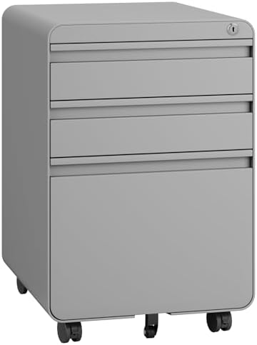 Dripex 3 Drawer Metal Rolling File Cabinet Under Desk Filing Cabinet Grey