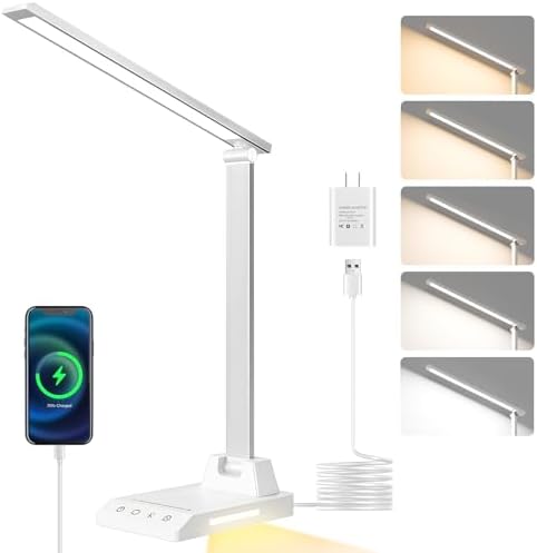ShineTech LED Desk Lamp for Home Office,Foldable Reading Lamp with Adapter