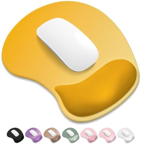 ITNRSIIET Ergonomic Mouse Pad, Cushioned Gel Wrist Rest, Non-Slip Base, Smooth Surface, Cute Multi-Color, 9.5 x 8.2 in, Yellow