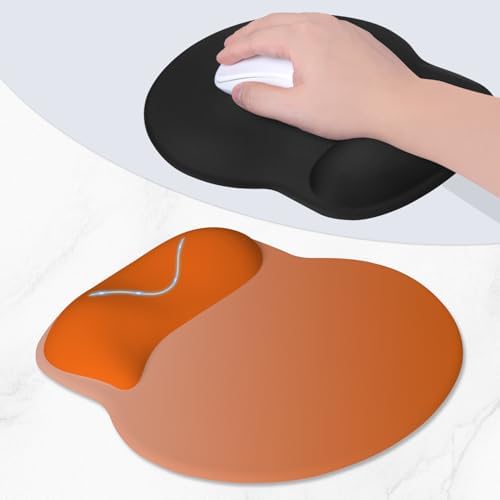 ITNRSIIET Ergonomic Mouse Pad with Wider Memory Foam Wrist Rest +17% - Curved Cushion Reduces Pressure 20%, Pain Relief, Non-Slip, Smooth, Cute Colors, 9.85 x 9 in, Peach