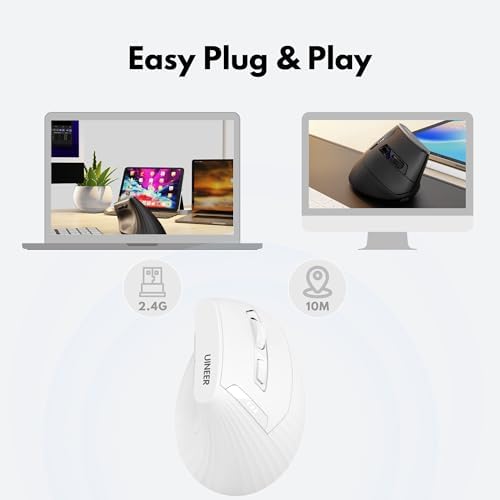 Uineer Ergonomic Vertical Mouse, 2.4G Wireless Mouse, Rechargeable, 4-DPI