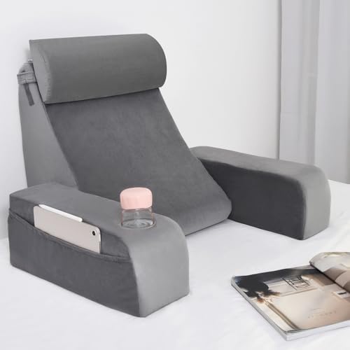 ENITYA 19" Reading Pillow for Bed with Firm Back Support & Big Pockets