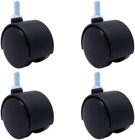 Plastic Caster Wheels 1.5 Inch, M6 Straight-Grained Rod Swivel Casters Set of 4, Black Nylon Replacement Casters Wheels for Furniture Table Cabinet Office Chair